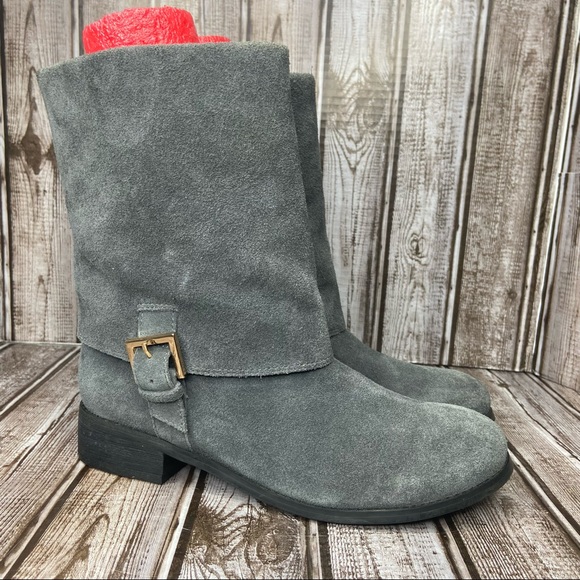Trotters Shoes - Trotters Gray Suede Boots - fold over - size 6 like new